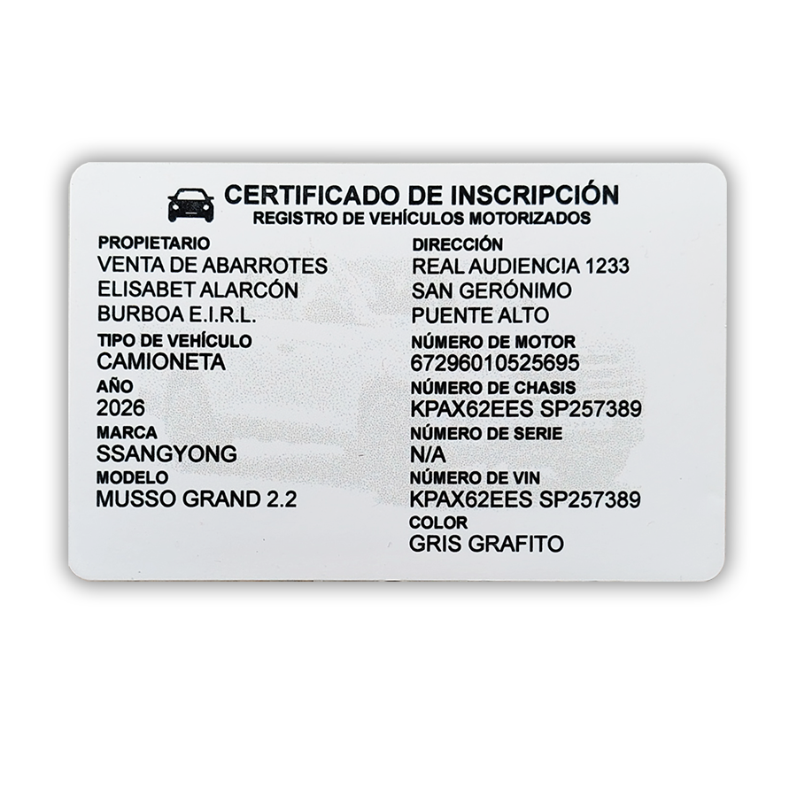 Tarjeta certificado de inscripción R.V.M. - Imagen 2