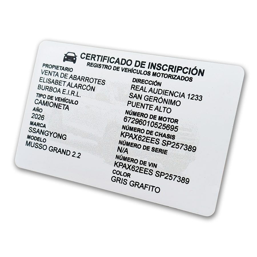 Tarjeta certificado de inscripción R.V.M. - Imagen 3
