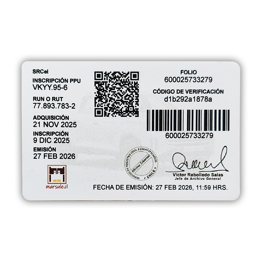 Tarjeta certificado de inscripción R.V.M. - Imagen 5