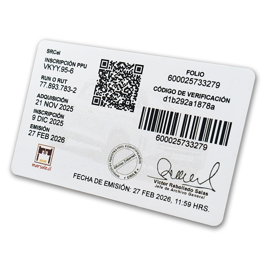 Tarjeta certificado de inscripción R.V.M. - Imagen 6