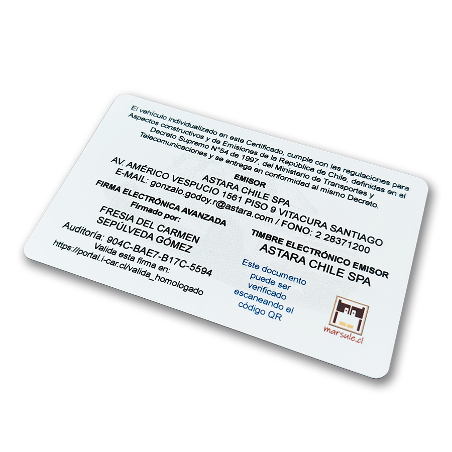 Tarjeta Certificado de Homologación Individual (CHI-e) - Imagen 7