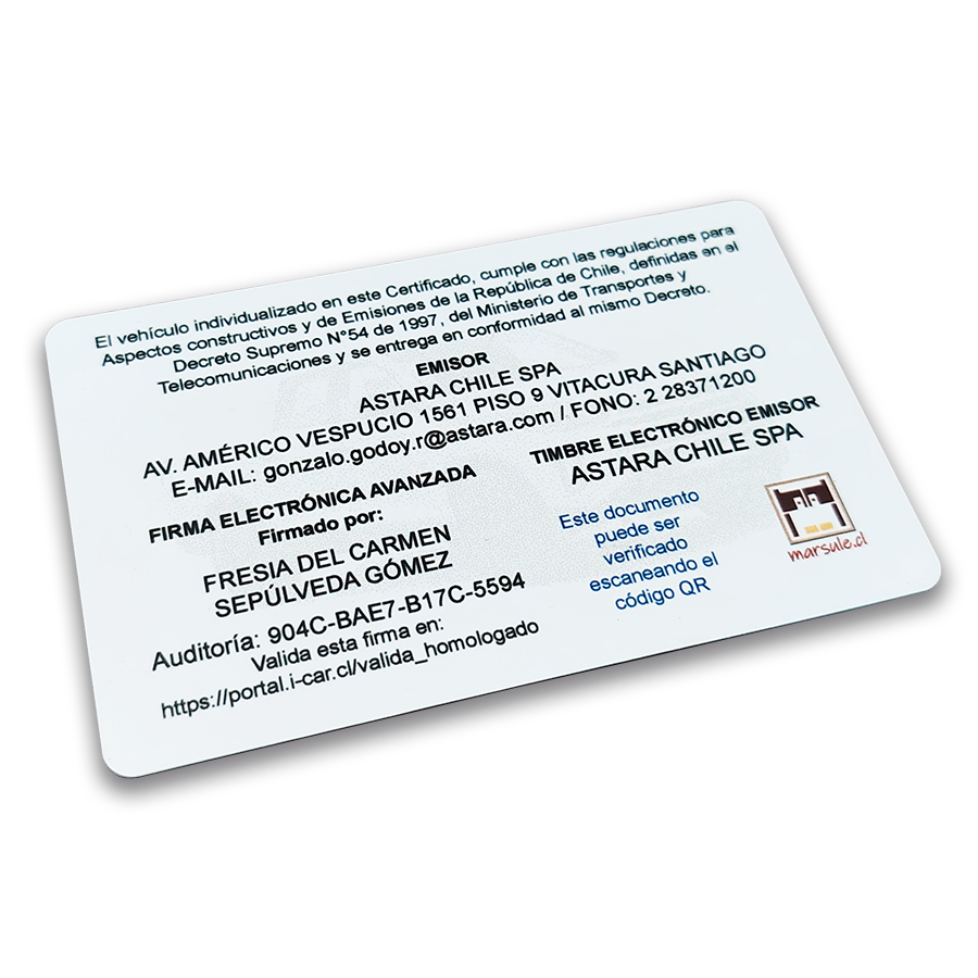 Tarjeta Certificado de Homologación Individual (CHI-e) - Imagen 8