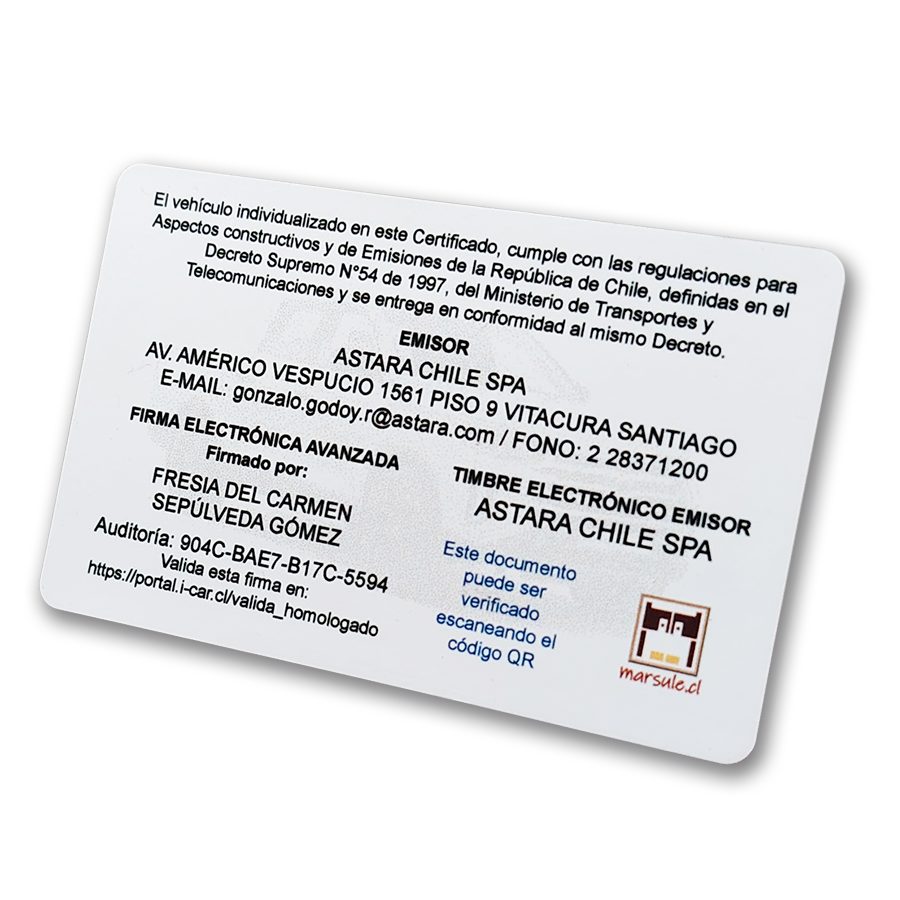 Tarjeta Certificado de Homologación Individual (CHI-e) - Imagen 6