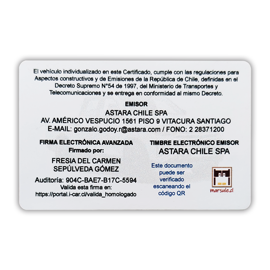 Tarjeta Certificado de Homologación Individual (CHI-e) - Imagen 5