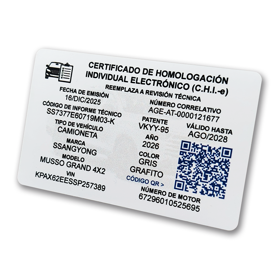 Tarjeta Certificado de Homologación Individual (CHI-e) - Imagen 3