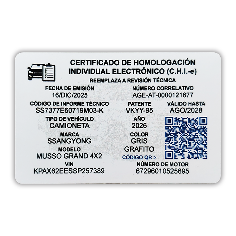 Tarjeta Certificado de Homologación Individual (CHI-e) - Imagen 2