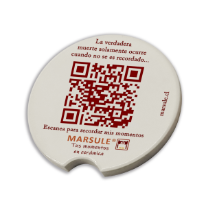 Código QR en azulejo redondo con muesca de 6,5x6,5 cms + 1 año Marsule Memory